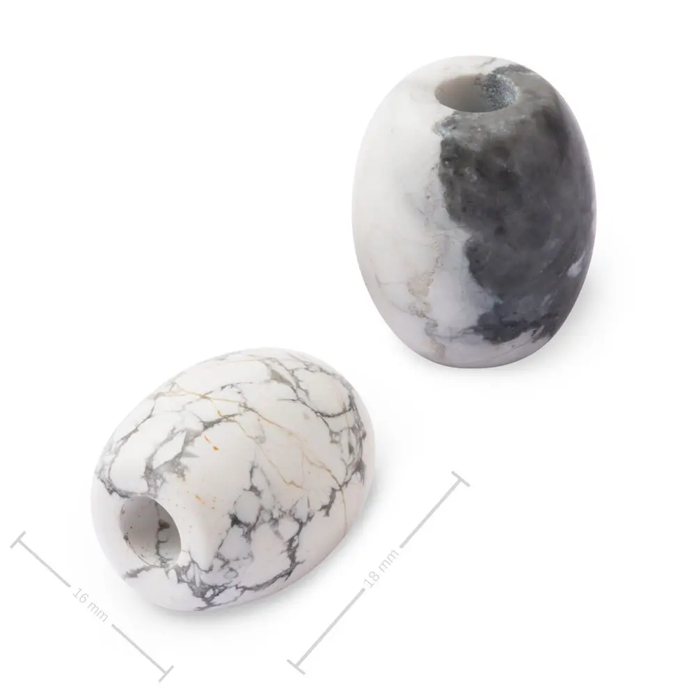 Korálek soudek z minerálu Bílý Howlit s velkým průtahem pro Macramé 18x16 mm - 5 ks