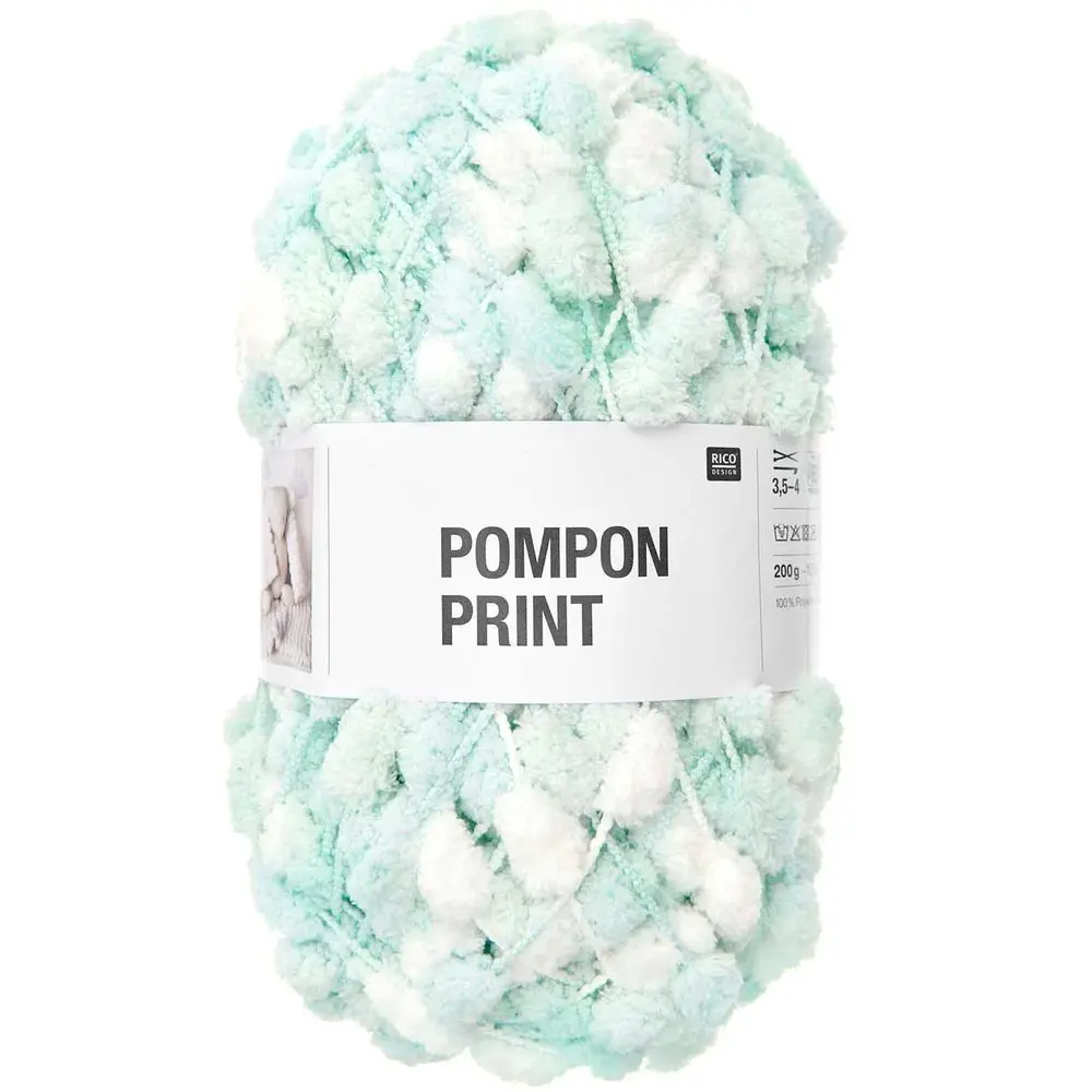 Rico design háčkovací bambulková příze POMPON Print tyrkysovo-bílá -