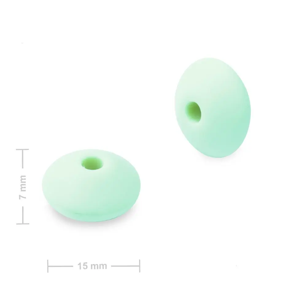 Silikonové korálky lentilky 12x7 mm Mint Green - 30 ks