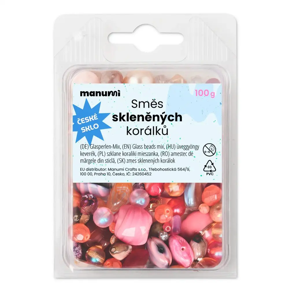 Manumi směs skleněných korálků růžová - 500 g