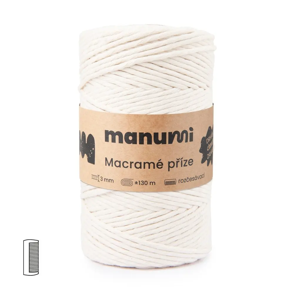 Manumi Macramé příze stáčená 3mm 130m natural - 1 ks