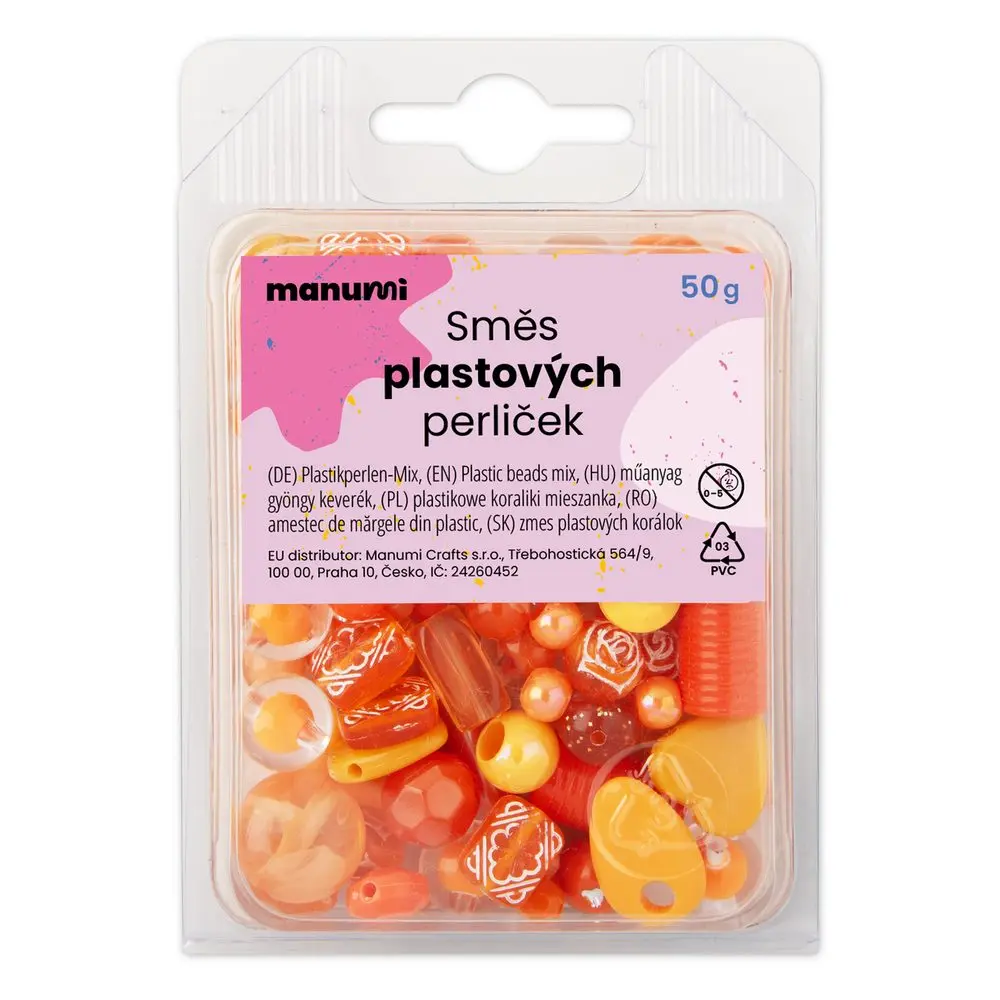Manumi Směs plastových korálků oranžová - 50 g