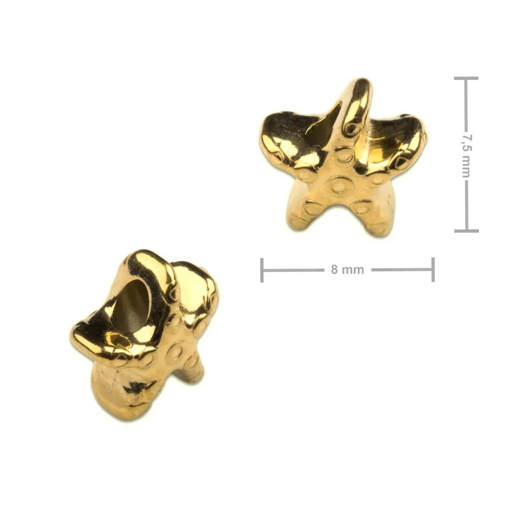 Korálek z chirurgické oceli ve tvaru mořské hvězdy 7,5 x 8 mm v barvě zlata - 1 ks