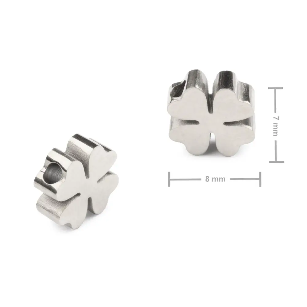 Korálek z chirurgické oceli ve tvaru čtyřlístku 7 x 8 mm - 1 ks