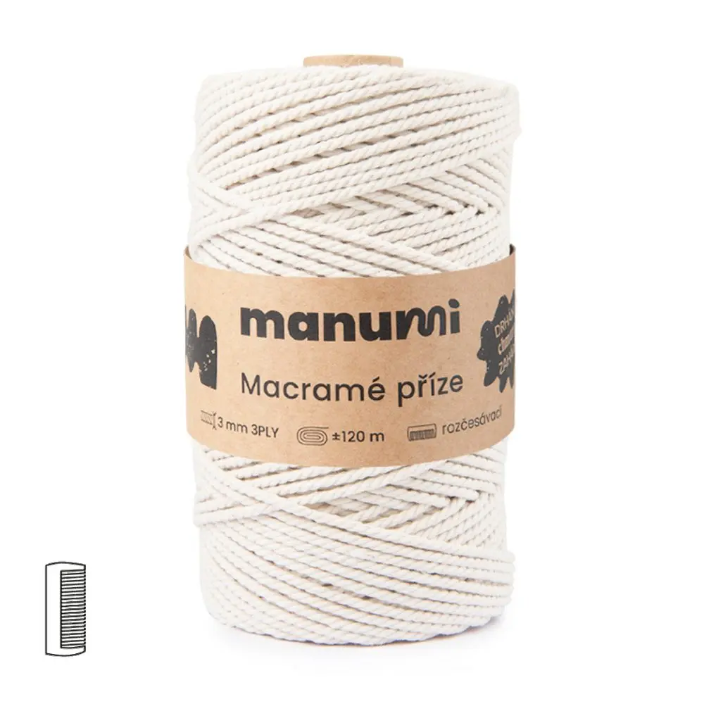 Manumi Macramé příze stáčená 3PLY 3mm 120m natural -