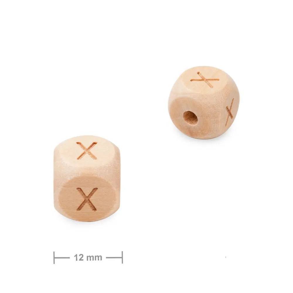 Dřevěný korálek kostka 12 mm s písmenem X - 1 ks