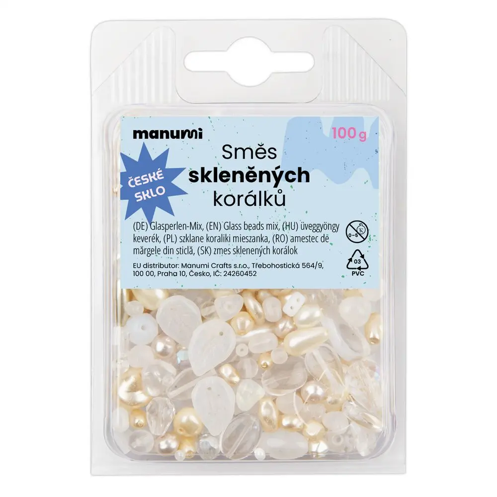 Manumi směs skleněných korálků bílá - 100 g
