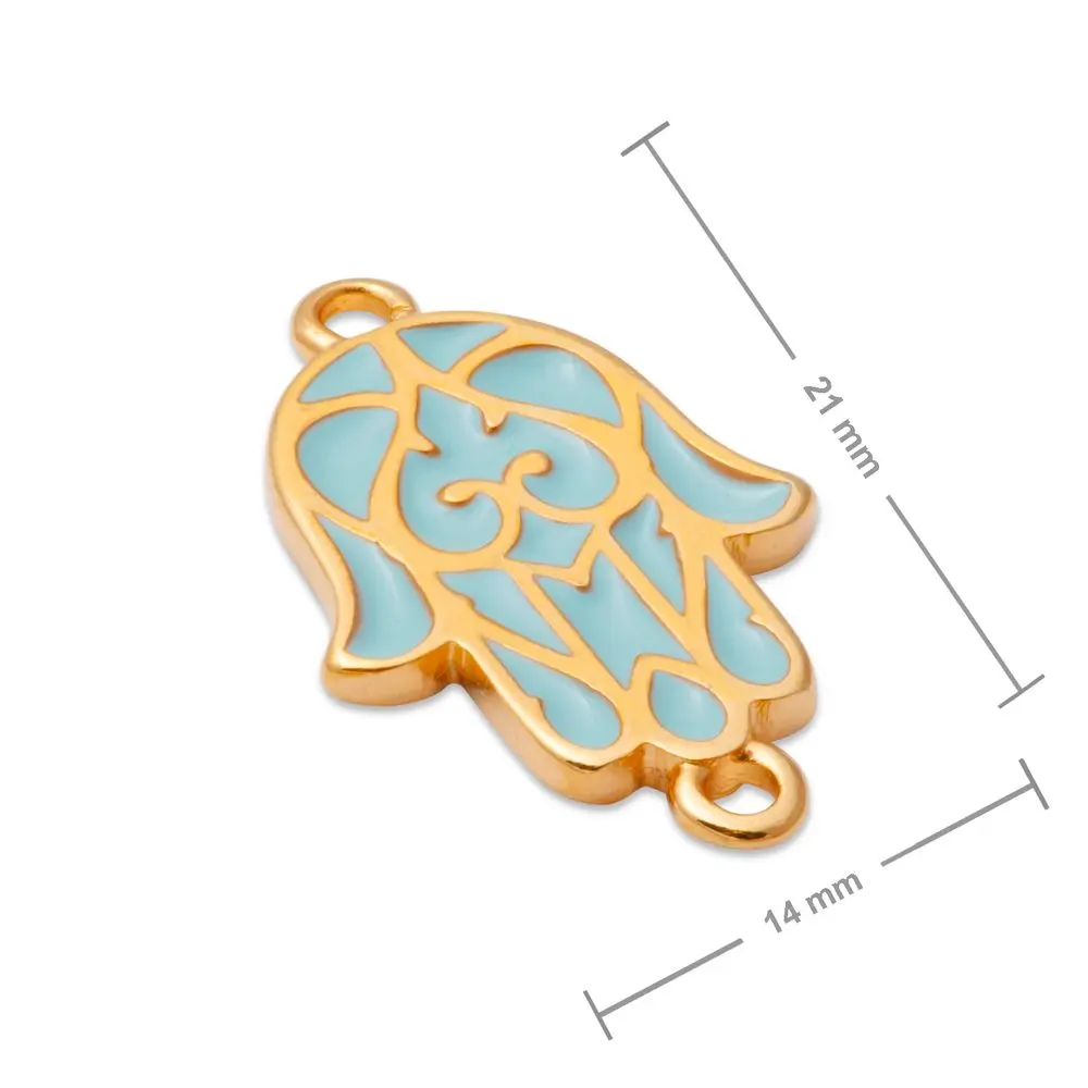 Manumi spojovací díl tyrkysová hamsa 21x14 mm pozlacený - 1 ks