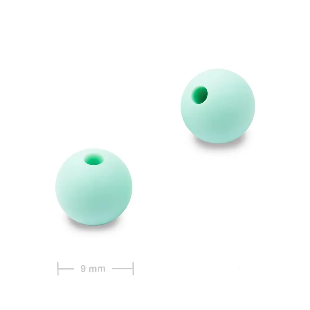Silikonové kulaté korálky 9 mm Mint Green - 30 ks
