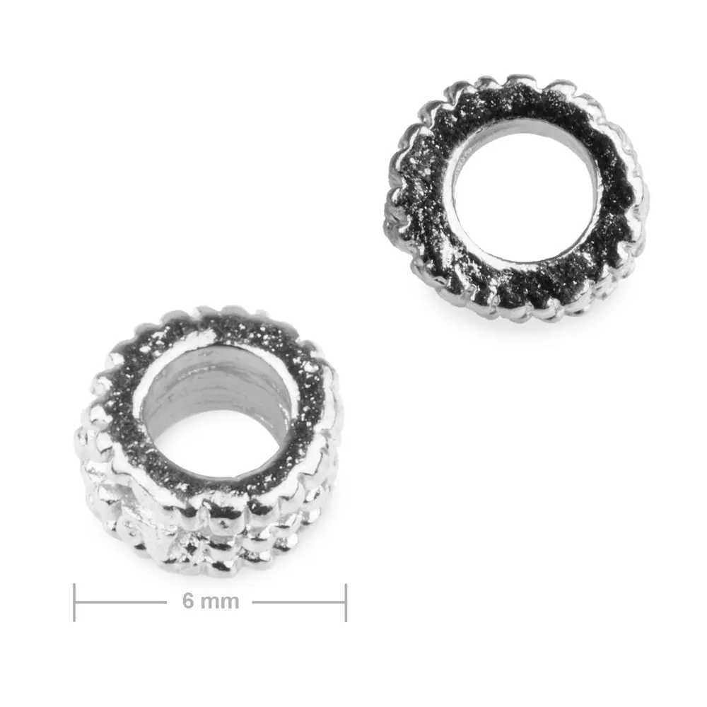 Kovový korálek mezidíl kolečko 6 mm v barvě stříbra - 60 ks