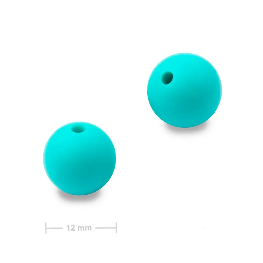 Silikonové kulaté korálky 12 mm Turquoise - 20 ks