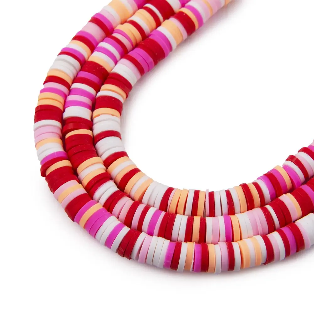 Heishi polymerové korálky na 40cm šňůrce červeno-růžové - 1 ks