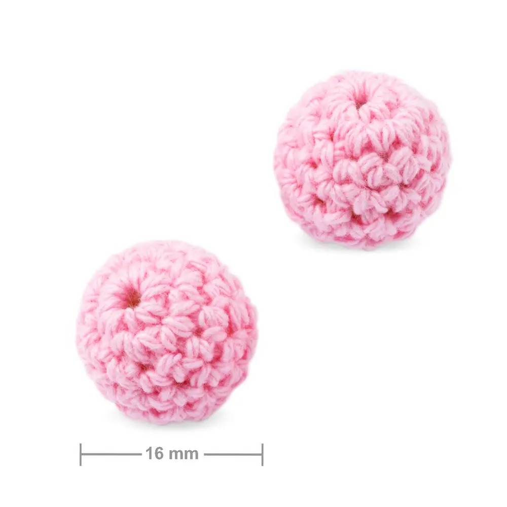 Háčkované korálky kulaté 16 mm Baby Pink - 2 ks
