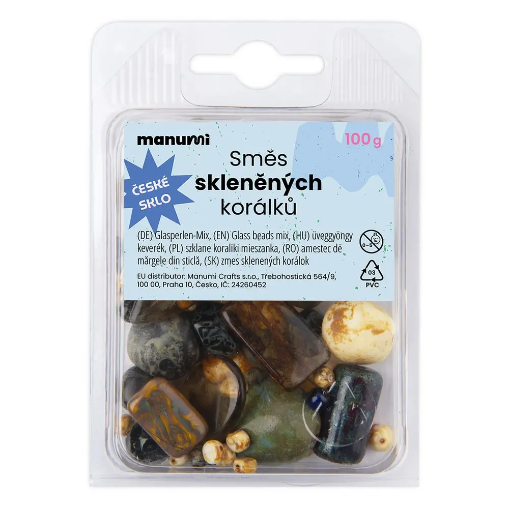 Manumi směs skleněných korálků travertin - 500 g