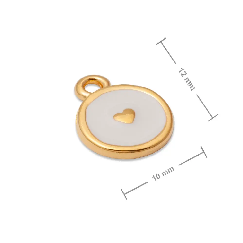 Manumi přívěsek srdce s bílým smaltem 12x10 mm pozlacený - 1 ks