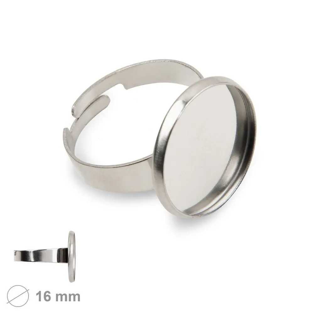 Bižuterní základ na prsten s kulatým lůžkem 16 mm z chirurgické oceli - 2 ks