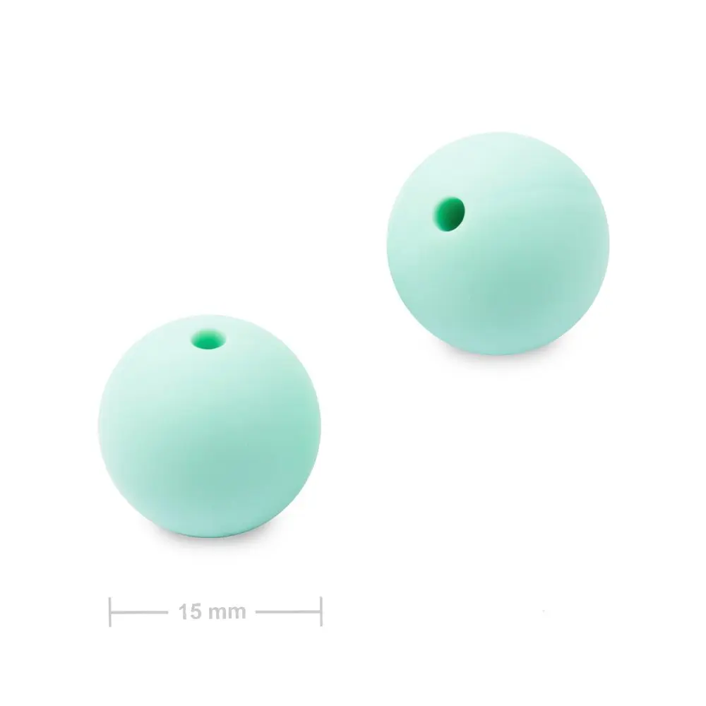 Silikonové kulaté korálky 15 mm Mint Green - 3 ks