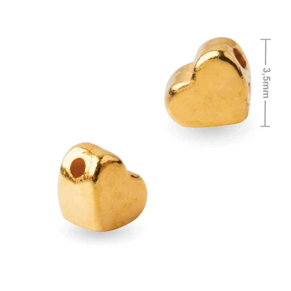 Stříbrný korálek srdce 4 x 3,5 mm pozlacený 24K zlatem - 1 ks
