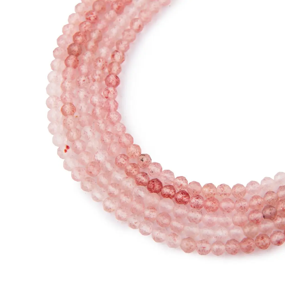 Korálky z minerálu Jahodový křišťál gradient 3 mm broušené - 54 cm
