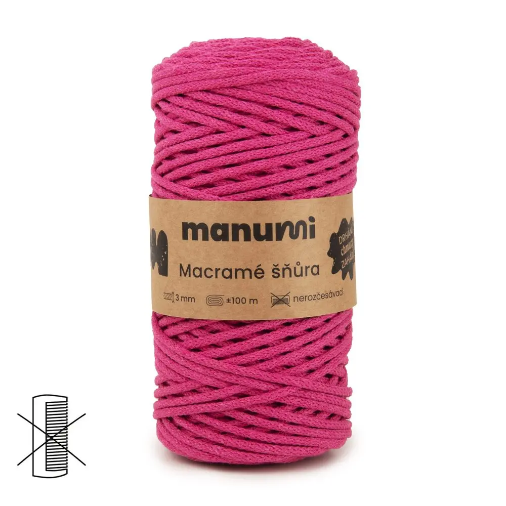 Manumi Macramé šňůra 3mm tmavě růžová - 3 ks