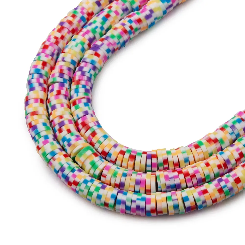 Heishi polymerové korálky na 40cm šňůrce barevné proužkované - 5 ks