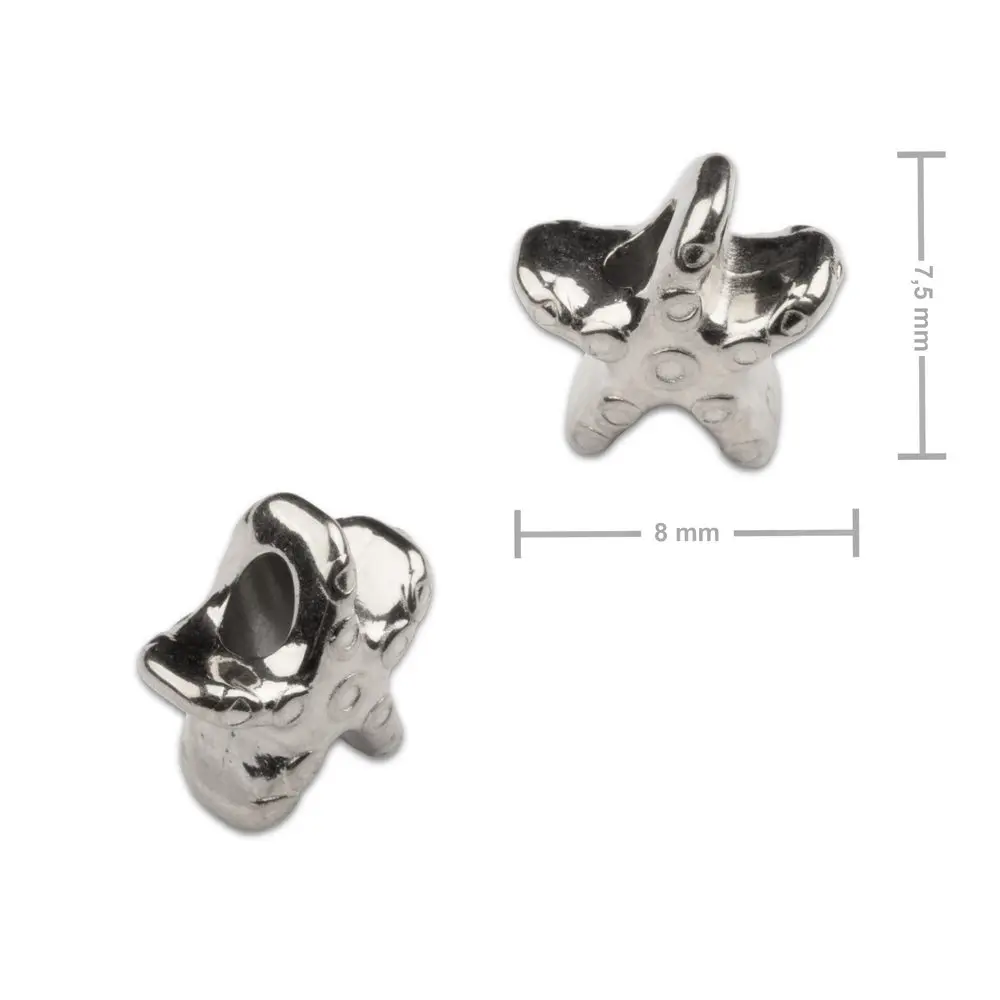 Korálek z chirurgické oceli ve tvaru mořské hvězdy 7,5 x 8 mm - 1 ks