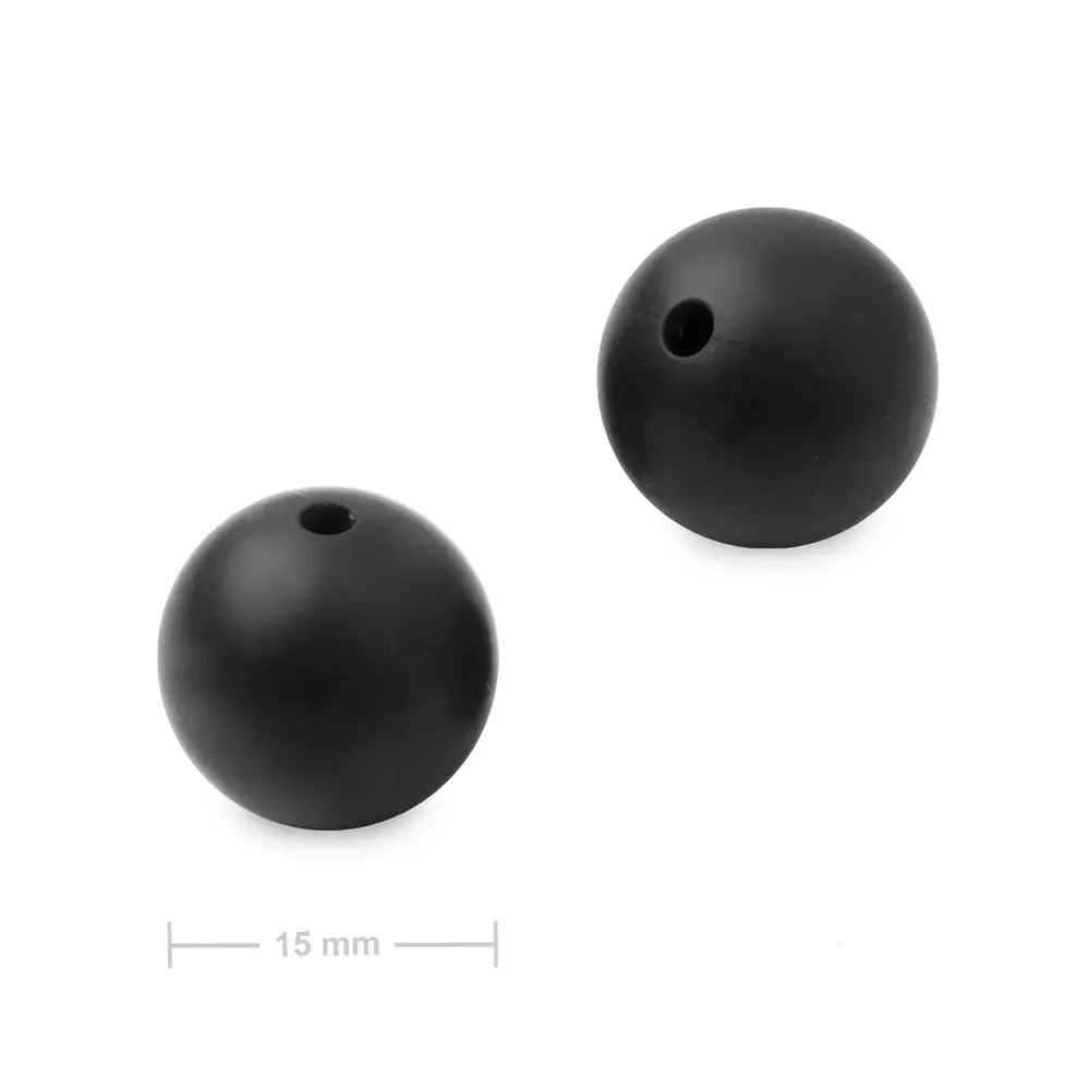 Silikonové kulaté korálky 15 mm Black - 15 ks