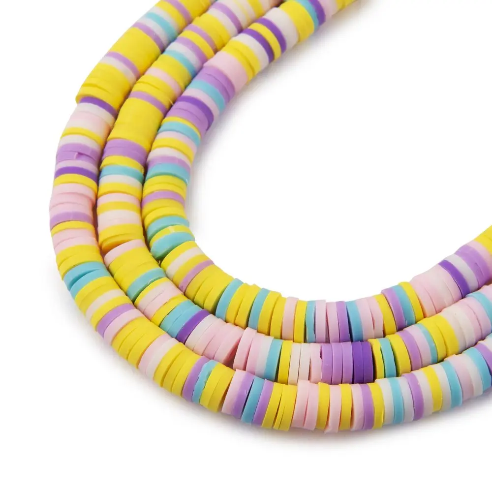 Heishi polymerové korálky na 40cm šňůrce žluto-fialové - 1 ks