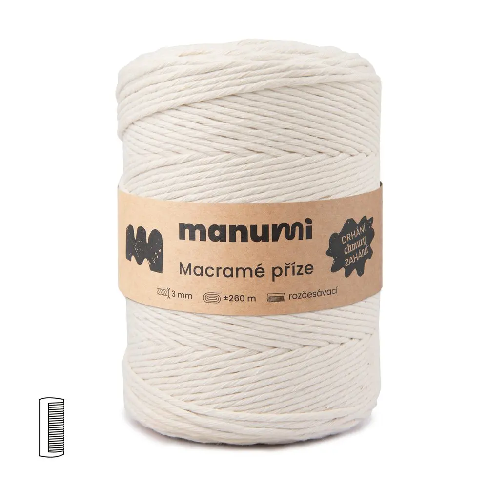 Manumi Macramé příze stáčená 3mm 260m natural -