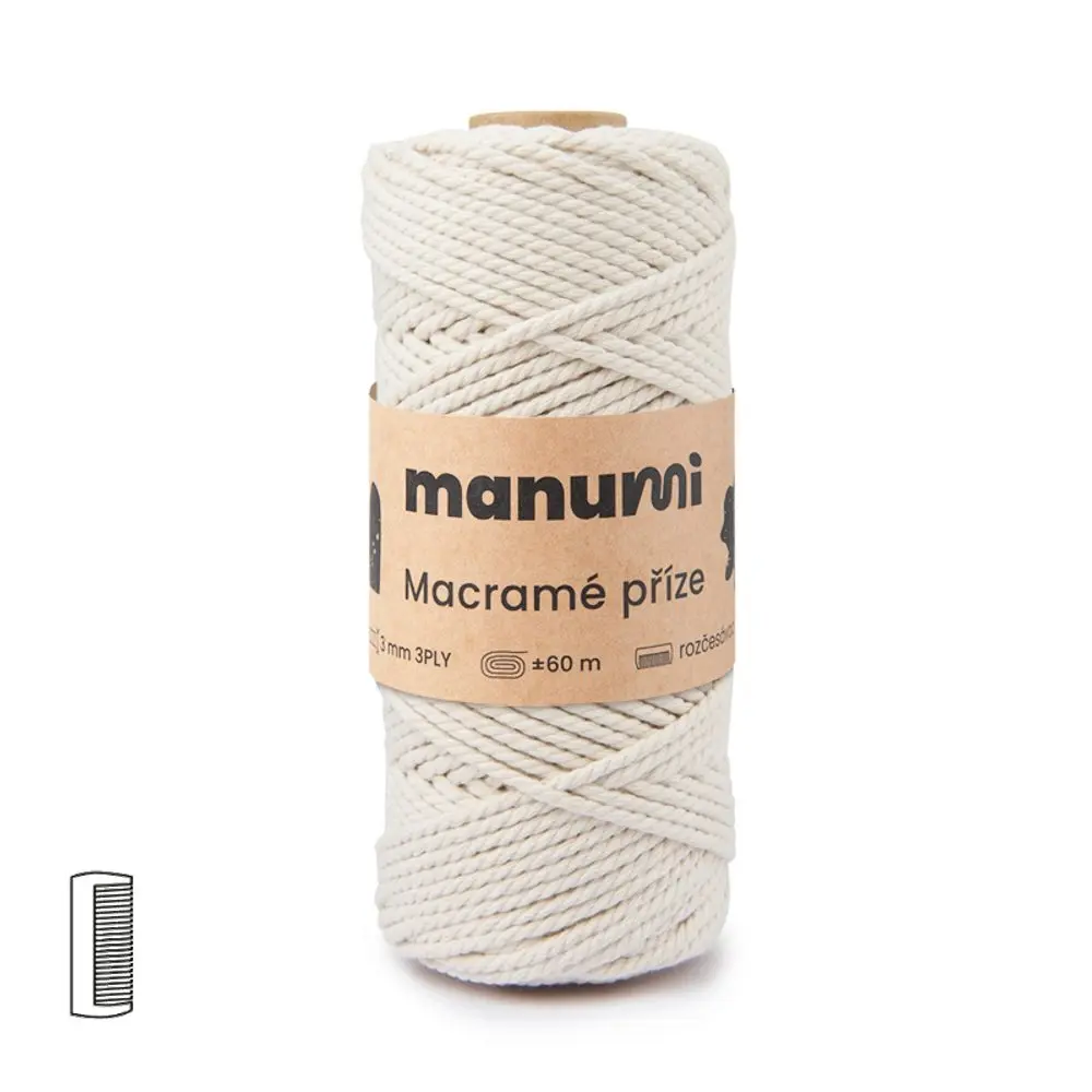 Manumi Macramé příze stáčená 3PLY 3mm natural -