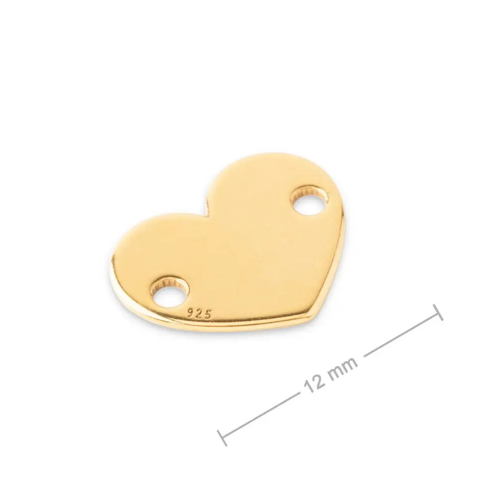 Stříbrný spojovací díl srdce 12 mm pozlacený 24K zlatem -