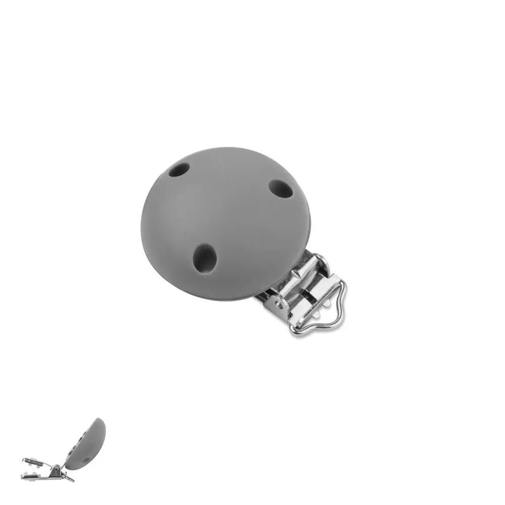 Silikonový klip na dudlík 34 mm s kovovou sponou Dim Grey - 1 ks