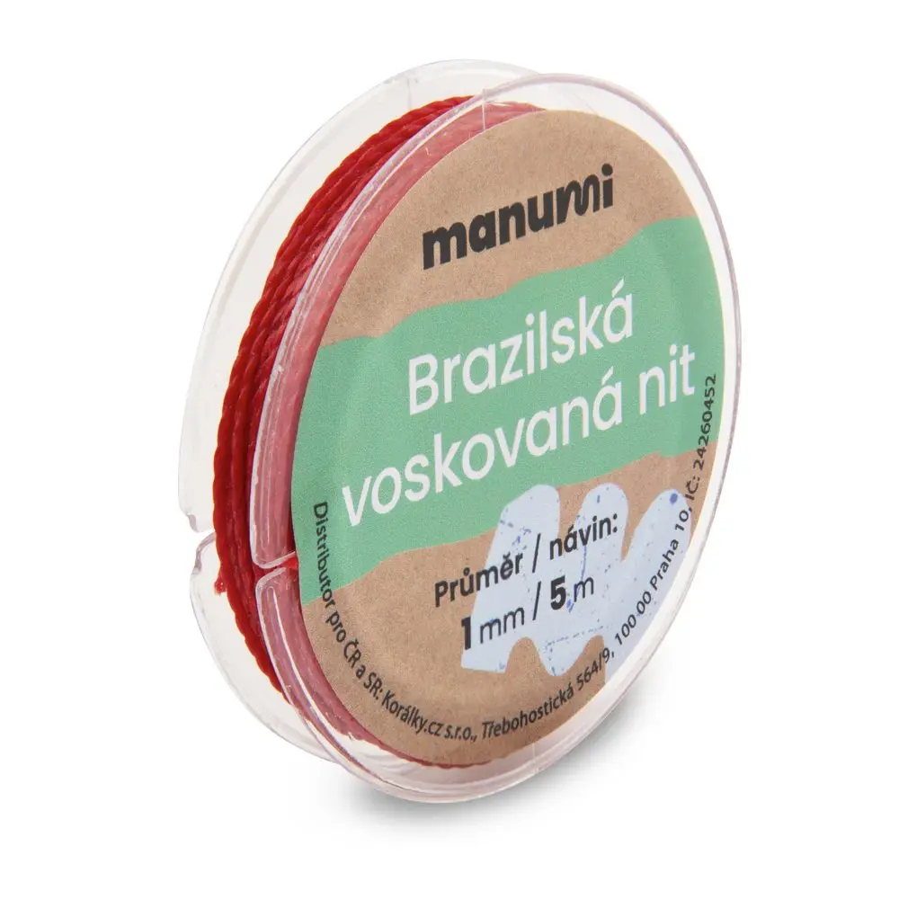 Manumi Brazilská voskovaná nit 1 mm/5m tmavě červená - 1 ks