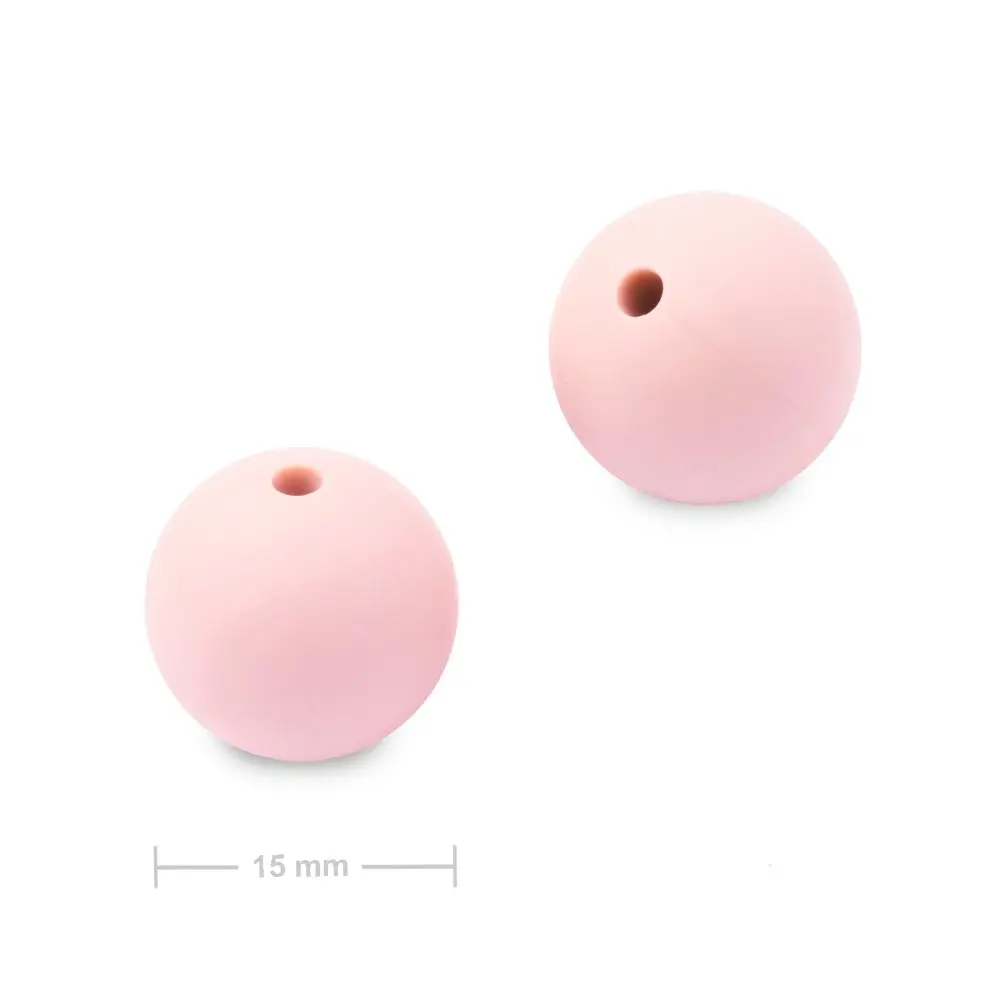 Silikonové kulaté korálky 15 mm Baby Pink - 15 ks