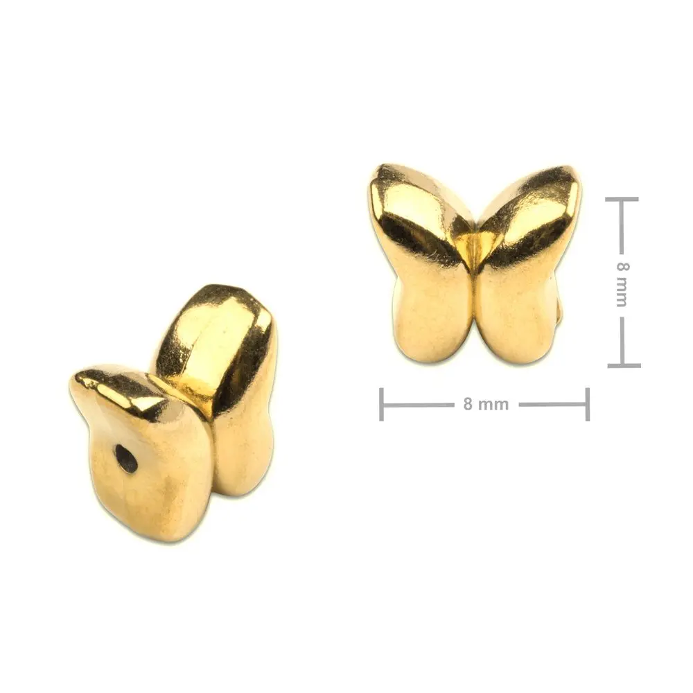Korálek z chirurgické oceli ve tvaru motýlích křídel 8 x 8 mm v barvě zlata -