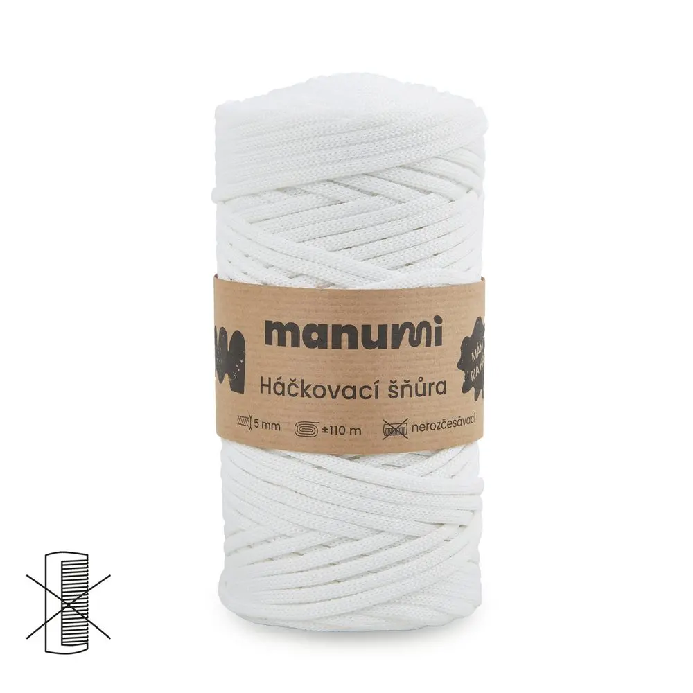 Manumi háčkovací polyesterová šňůra 5 mm bílá - 3 ks
