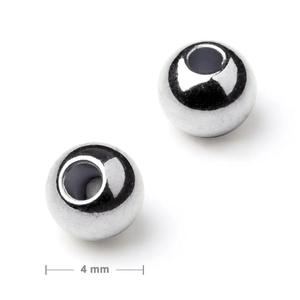 Kovový korálek plný 4 mm v barvě platiny - 80 ks