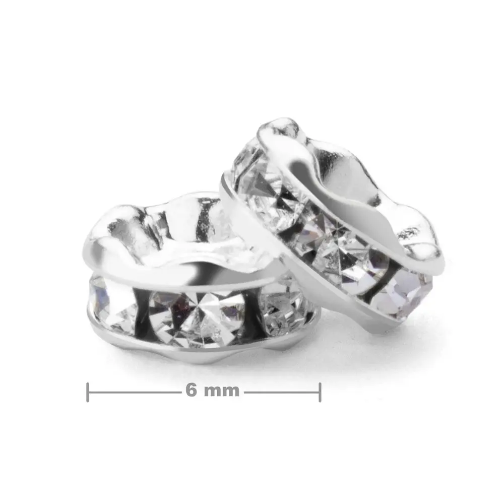 Manumi štrasová rondelka 6 mm stříbrná Crystal - 20 ks
