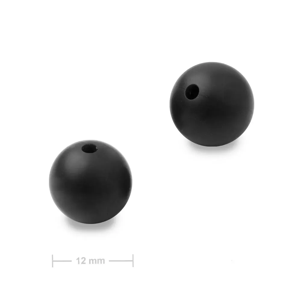 Silikonové kulaté korálky 12 mm Black - 4 ks