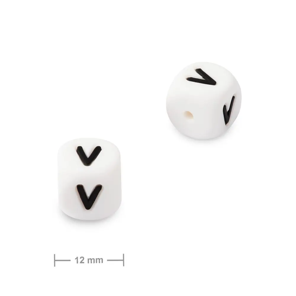 Silikonový korálek kostka 12 mm s písmenem V - 1 ks