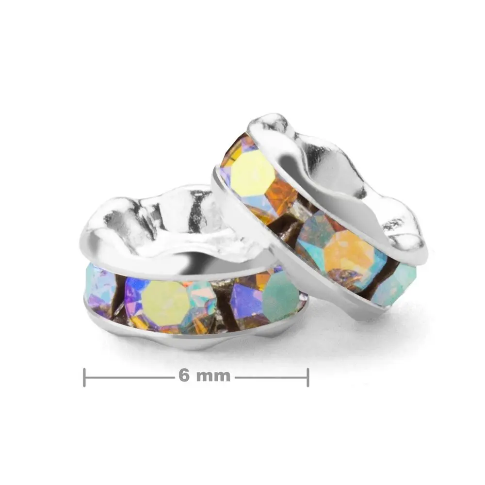 Manumi štrasová rondelka 6 mm stříbrná Crystal AB - 4 ks
