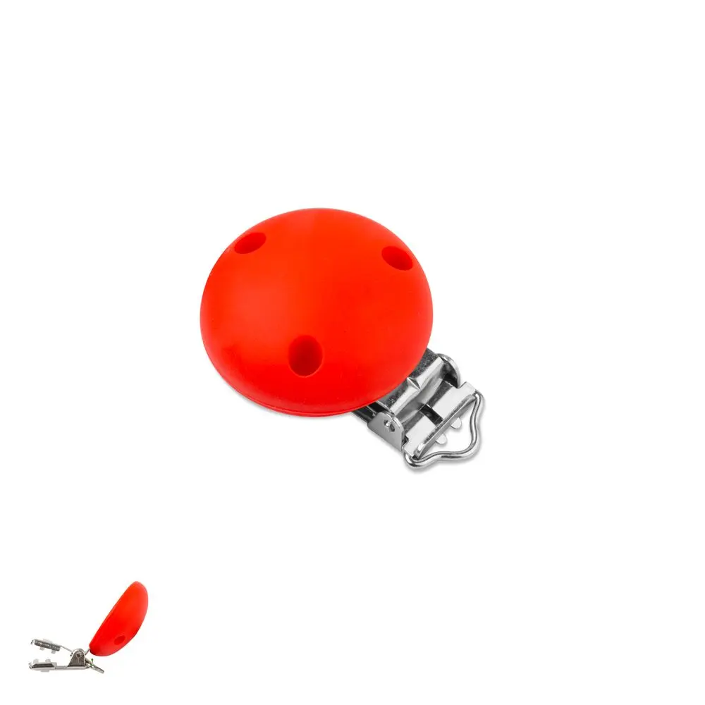 Silikonový klip na dudlík 34 mm s kovovou sponou Coral Red -