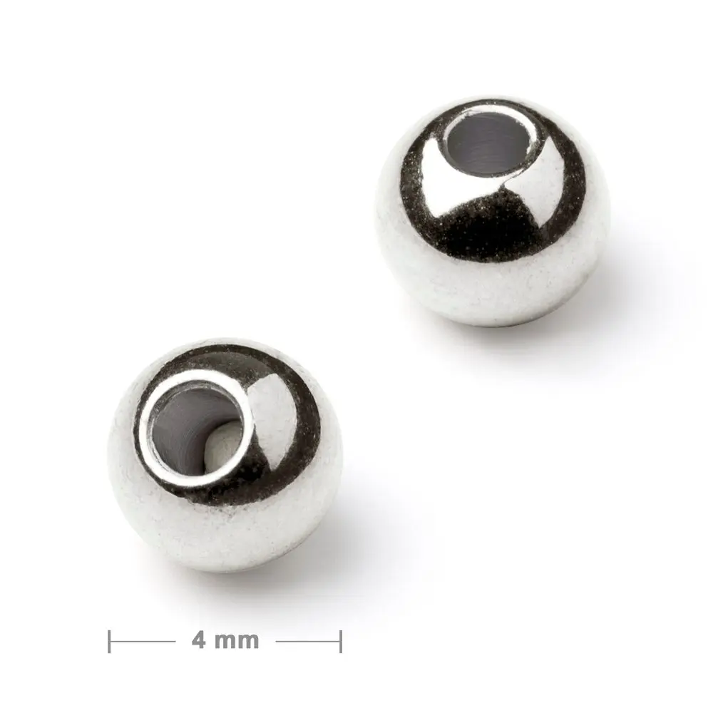 Kovový korálek plný 4 mm v barvě stříbra - 8 ks