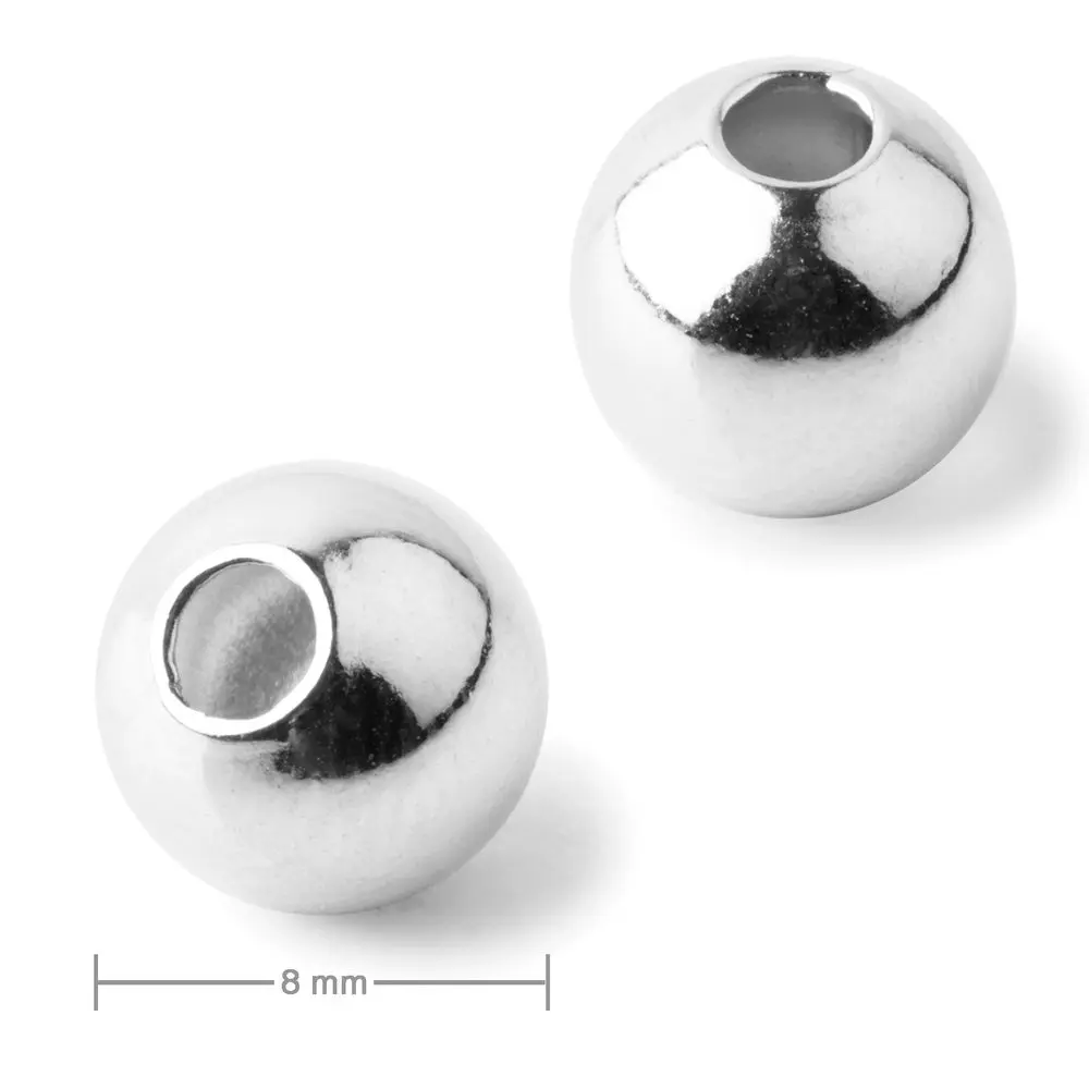 Kovový korálek dutý 8 mm v barvě stříbra - 30 ks