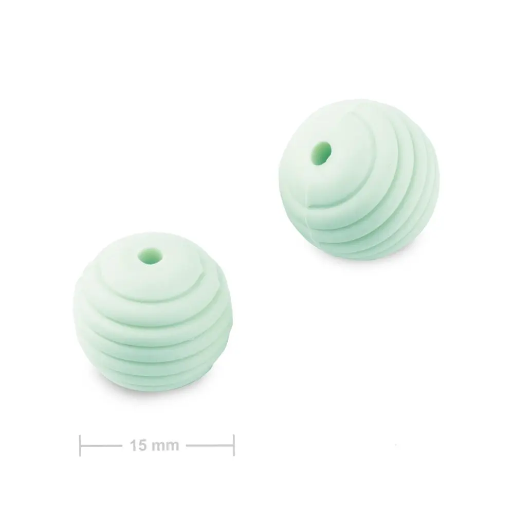 Silikonové kulaté korálky s vroubky 15 mm Mint Green - 2 ks