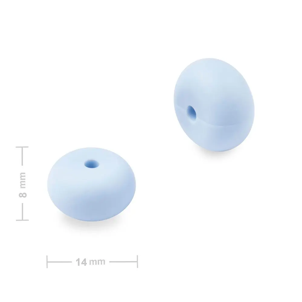 Silikonové korálky rondelky 14x8 mm Pastel Blue - 4 ks
