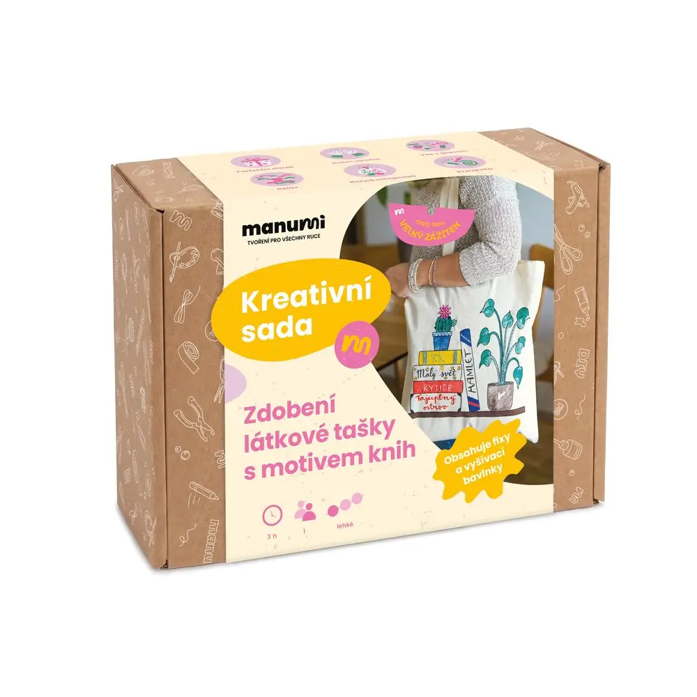Manumi kreativní sada na zdobení látkové tašky s motivem knih - 1 ks