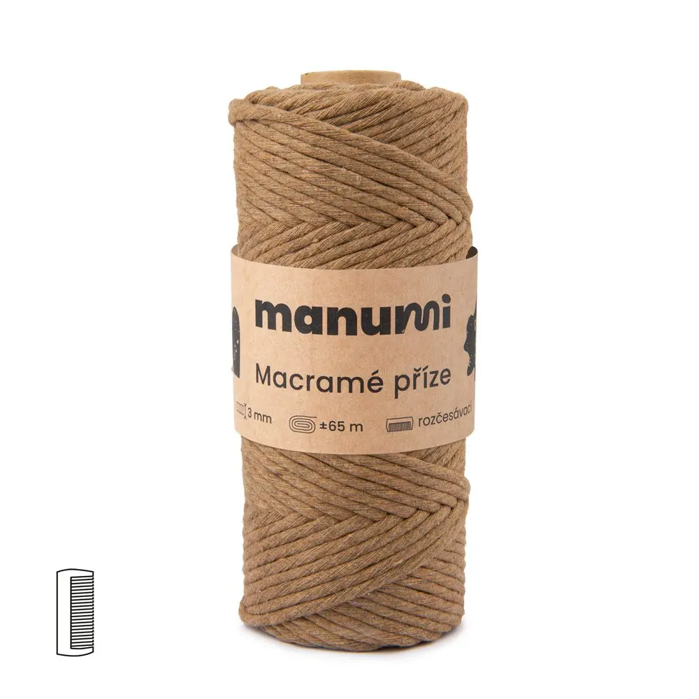 Manumi Macramé příze stáčená 3mm světle hnědá -