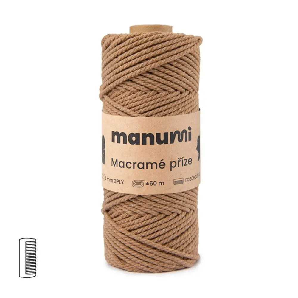 Manumi Macramé příze stáčená 3PLY 3mm světle hnědá -