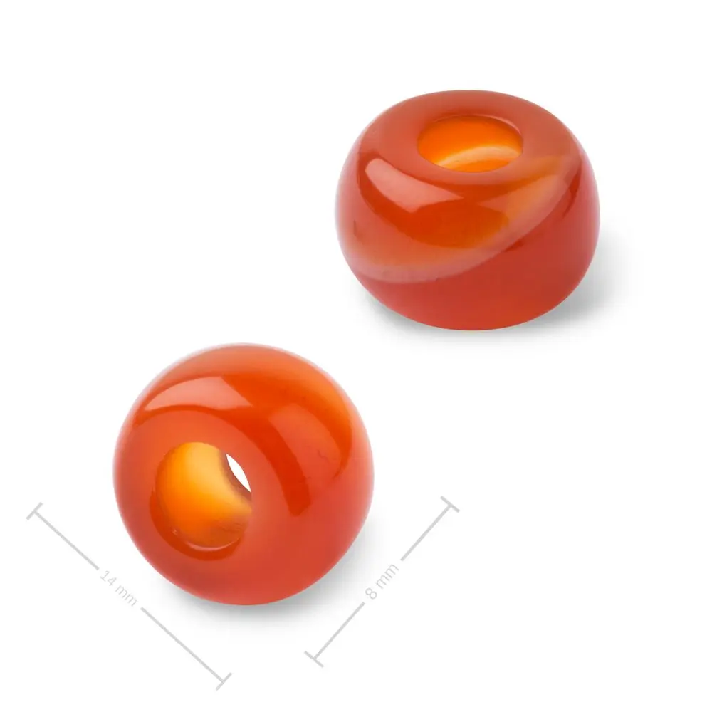 Korálek rondelka z minerálu Karneol s velkým průtahem pro Macramé 14x8 mm - 1 ks